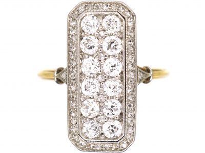 Art Deco 14ct Gold & Platinum Rectangular Ring set with Diamonds
