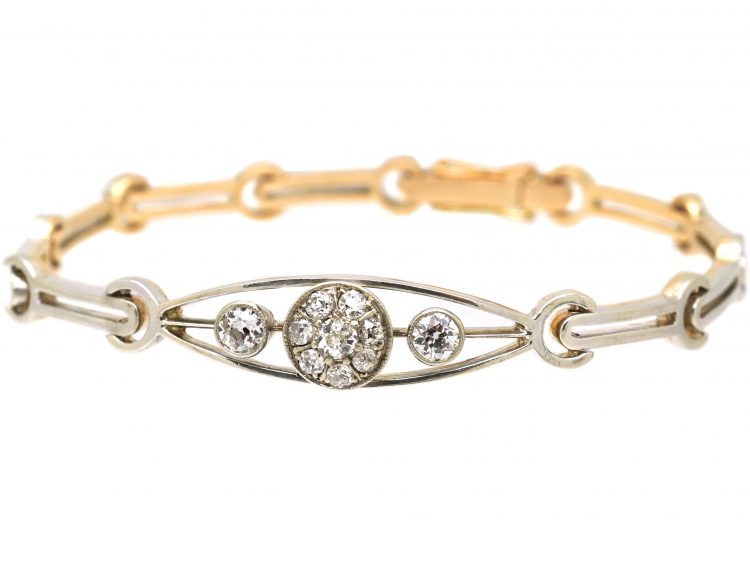 Early 20th Century Russian 14ct White & Yellow Gold Bracelet set with Diamonds