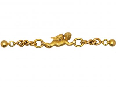 French 19th Century 18ct Gold Bracelet with Winged Cherub