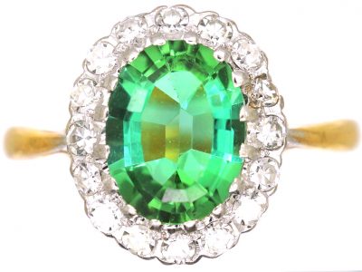 18ct Gold & Platinum 18ct Gold Cluster Ring set with a Mint Green Tourmaline & Diamonds by Charles Green & Sons