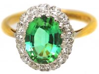 18ct Gold & Platinum 18ct Gold Cluster Ring set with a Mint Green Tourmaline & Diamonds by Charles Green & Sons