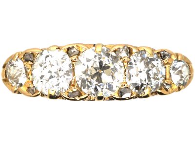 Edwardian 18ct Gold Five Stone Diamond Carved Half Hoop Ring