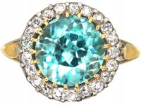 Edwardian 18ct Gold & Silver Cluster Ring set with a Large Zircon & Diamonds