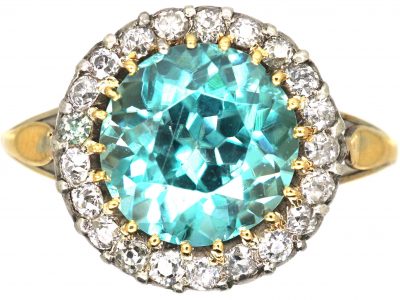 Edwardian 18ct Gold & Silver Cluster Ring set with a Large Zircon & Diamonds