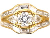 French Modernist 18ct Gold & Diamond Elongated Cluster Ring