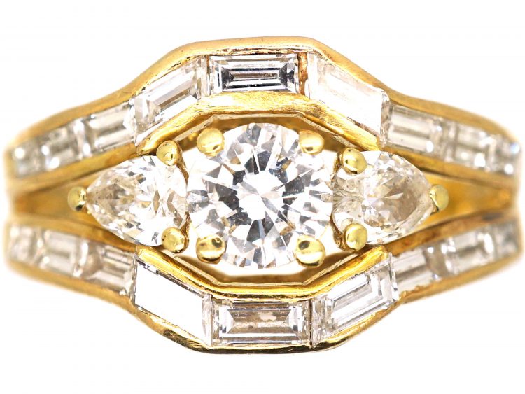 French Modernist 18ct Gold & Diamond Elongated Cluster Ring