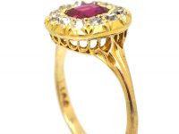 French Late 19th Century 18ct Gold, Ruby & Old Mine Cut Diamond Cluster Ring