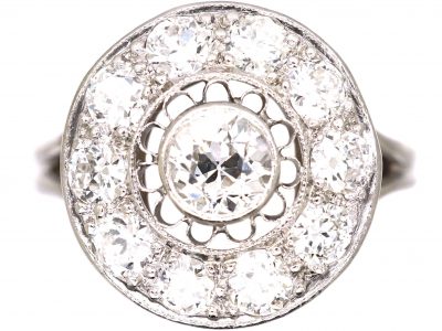 Art Deco 18ct White Gold Diamond Cluster Ring with Openwork Detail