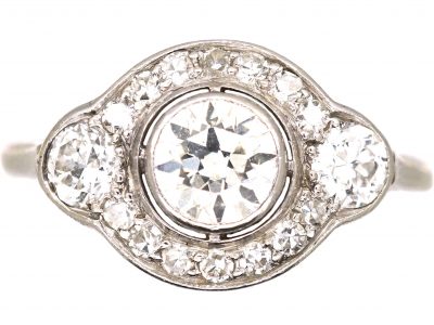Art Deco Platinum, Three Stone Diamond Cluster Ring