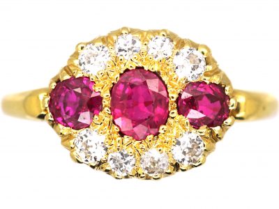 Edwardian 18ct Gold Three Stone Ruby & Diamond Ring