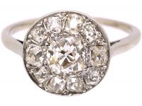 Early Twentieth Century French Platinum Old Mine Cut Diamond Cluster Ring