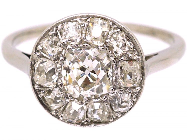 Early Twentieth Century French Platinum Old Mine Cut Diamond Cluster Ring