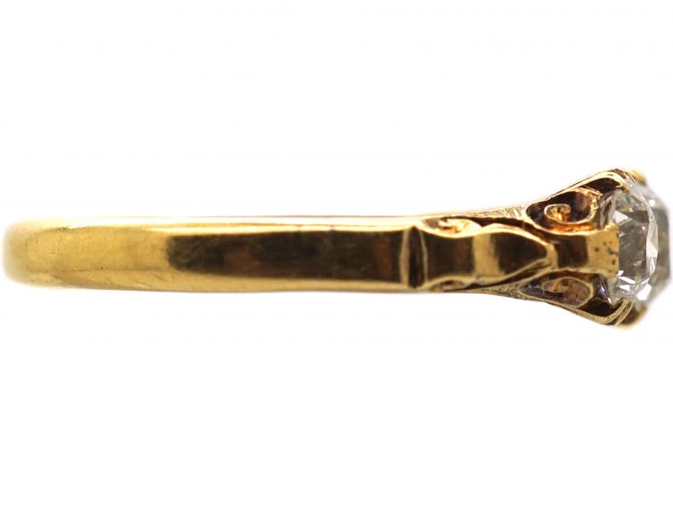 Edwardian 18ct Gold Three Stone Diamond Carved Half Hoop Ring