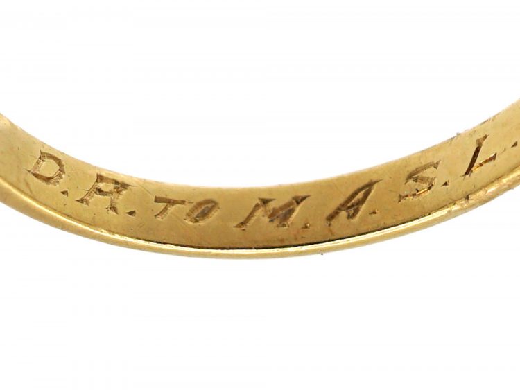 Edwardian 18ct Gold Three Stone Diamond Carved Half Hoop Ring