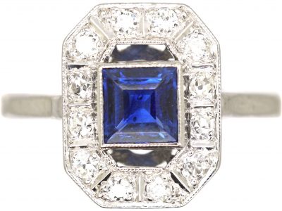 Art Deco Platinum, Sapphire & Diamond Octagonal Ring