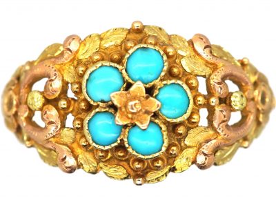 Georgian Two Colour Gold Forget Me Not Ring set with Turquoise