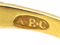 Victorian 18ct Gold Three Stone Sapphire & Diamond Carved Half Hoop Ring