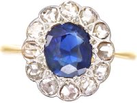 Early 20th Century 18ct Gold Sapphire & Rose Diamond Cluster Ring