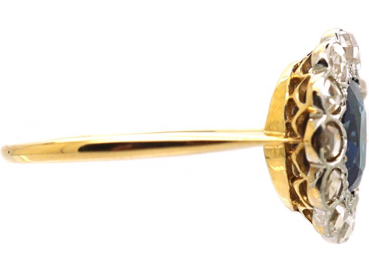 Early 20th Century 18ct Gold Sapphire & Rose Diamond Cluster Ring