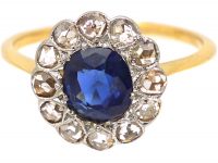 Early 20th Century 18ct Gold Sapphire & Rose Diamond Cluster Ring