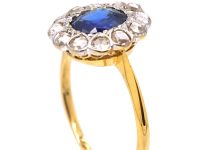 Early 20th Century 18ct Gold Sapphire & Rose Diamond Cluster Ring