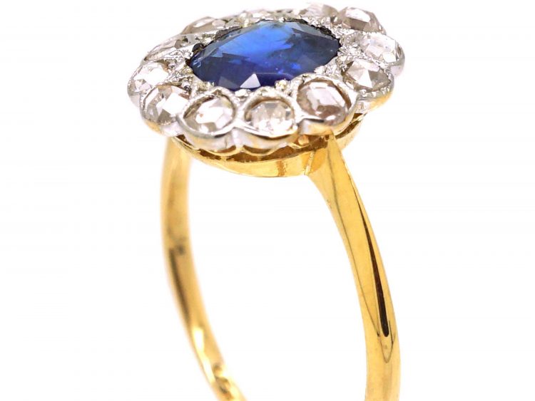 Early 20th Century 18ct Gold Sapphire & Rose Diamond Cluster Ring