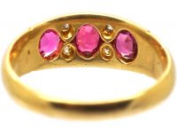Edwardian 18ct Gold Three Stone Ruby & Diamond Ring