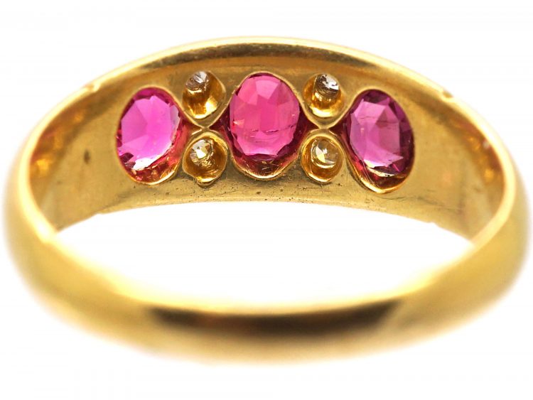Edwardian 18ct Gold Three Stone Ruby & Diamond Ring