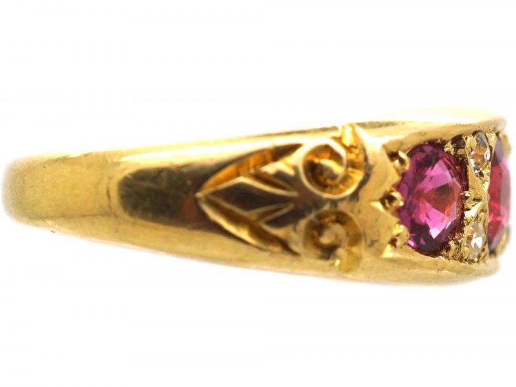 Edwardian 18ct Gold Three Stone Ruby & Diamond Ring