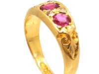 Edwardian 18ct Gold Three Stone Ruby & Diamond Ring