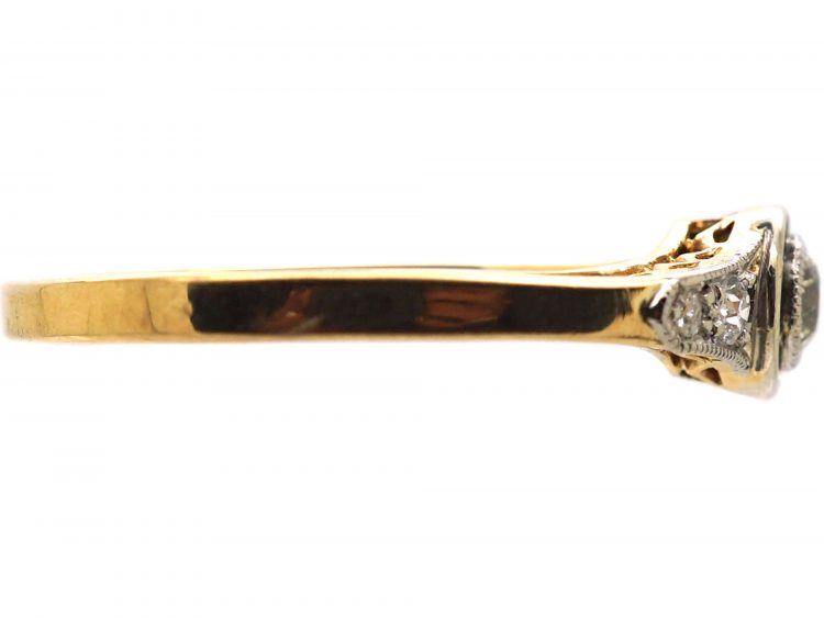Art Deco 18ct Gold & Platinum Diamond Solitaire Ring with Diamond set Shoulders