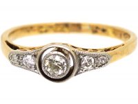 Art Deco 18ct Gold & Platinum Diamond Solitaire Ring with Diamond set Shoulders