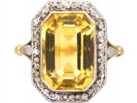 Art Deco 18ct Gold & Platinum, Rectangular Citrine & Diamond Ring