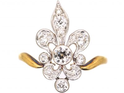 Early 20th Century 18ct Gold & Platinum, Fleur de Lys Ring set with Diamonds