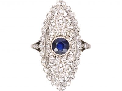 Edwardian Platinum, Sapphire & Diamond Marquise Ring