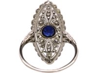 Edwardian Platinum, Sapphire & Diamond Marquise Ring