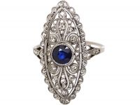 Edwardian Platinum, Sapphire & Diamond Marquise Ring
