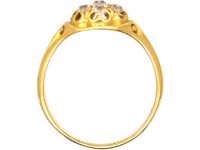 Victorian 18ct Gold Diamond Cluster Ring with Scroll Motifs on the Shoulders