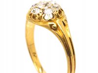 Victorian 18ct Gold Diamond Cluster Ring with Scroll Motifs on the Shoulders