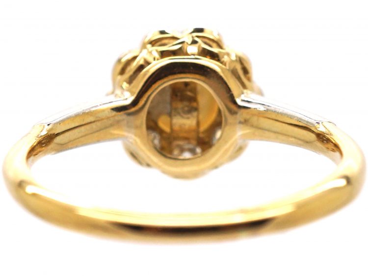 Edwardian 18ct Gold & Platinum Diamond & Natural Pearl Cluster Ring by Deakin & Frances
