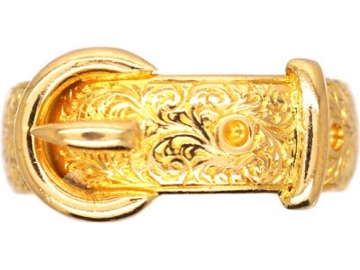 Victorian 18ct Gold Buckle Ring with Ornate Engraving