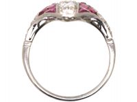 Art Deco Platinum Pink Sapphire & Diamond Zig Zag Ring