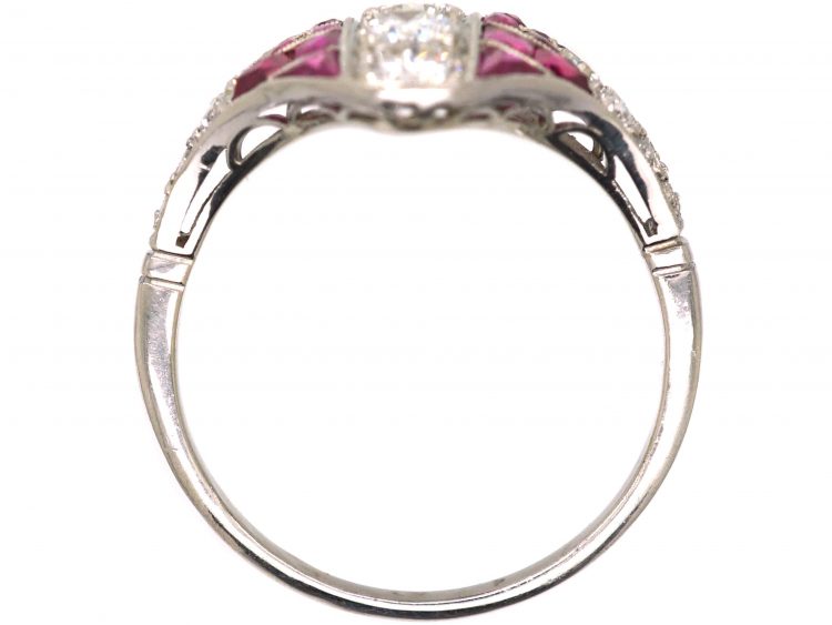 Art Deco Platinum Pink Sapphire & Diamond Zig Zag Ring