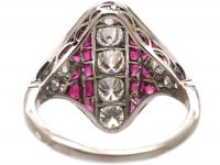Art Deco Platinum Pink Sapphire & Diamond Zig Zag Ring