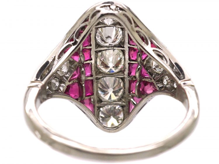 Art Deco Platinum Pink Sapphire & Diamond Zig Zag Ring