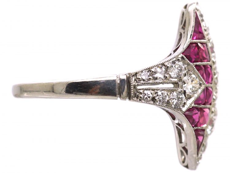 Art Deco Platinum Pink Sapphire & Diamond Zig Zag Ring