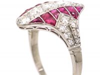 Art Deco Platinum Pink Sapphire & Diamond Zig Zag Ring