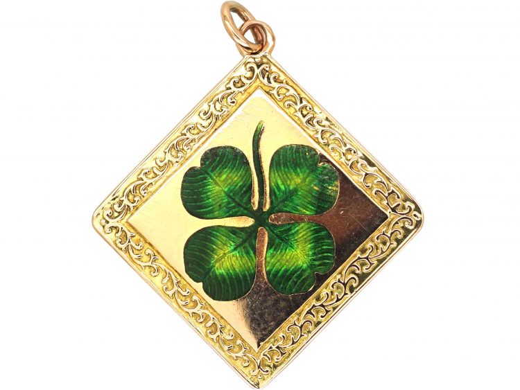 Early 20th Century 14ct Gold & Enamel Four Leaf Clover Pendant