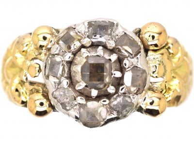 Early 19th Century 14ct Gold & Silver, Table Cut Diamond Cluster Ring