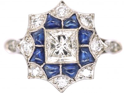 Early 20th Century Diamond & Sapphire Fancy Cluster Ring